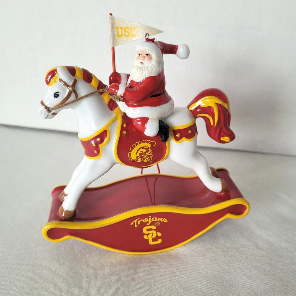 USC Trojans Danbury Mint 2008 Santa Rocking Horse Christmas Ornament NIB